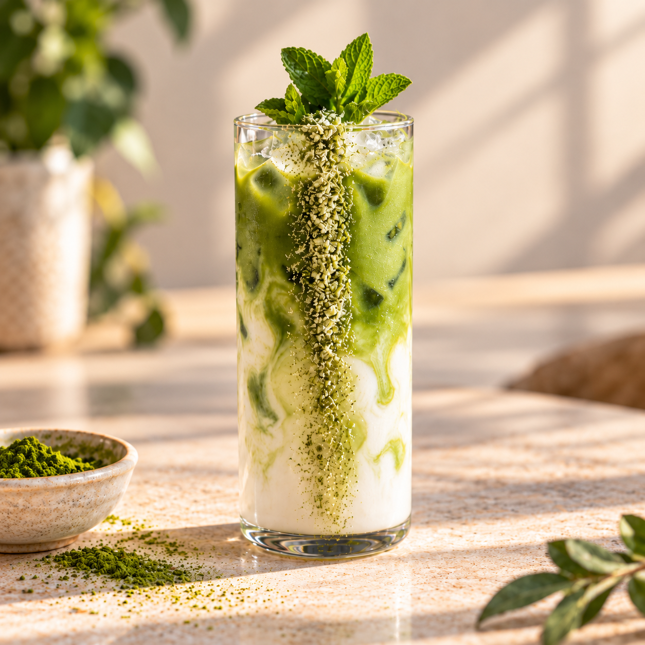Ľadové matcha latte s mätou (1)